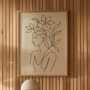 Minimalistischer Botanischer Frauen-Linienkunst-Dr Poster