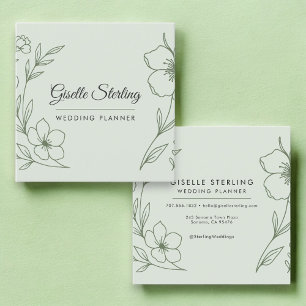 Minimalistischer Botanischer Hellgrüner Hochzeitsp Quadratische Visitenkarte