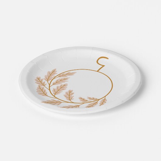 Minimalistischer botanischer Kranz modern neutral Pappteller (Schrägansicht)