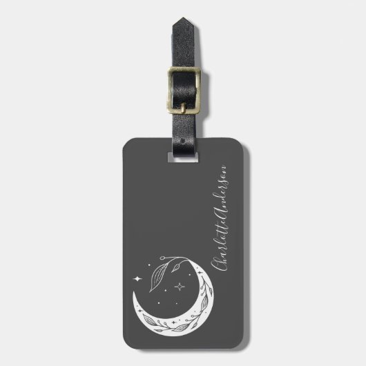 Minimalistischer botanischer Mond in Schwarz Perso Gepäckanhänger (Vorderseite vertikal)