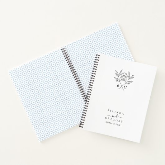 Minimalistischer Botanischer Monogramm-Hochzeitspl Notizblock (Innenseite)