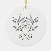 Minimalistischer Botanischer Monogramm-Hochzeitssa Keramik Ornament (Vorne)
