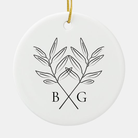 Minimalistischer Botanischer Monogramm-Hochzeitssa Keramik Ornament (Vorne)