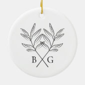 Minimalistischer Botanischer Monogramm-Hochzeitssa Keramik Ornament (Hinten)