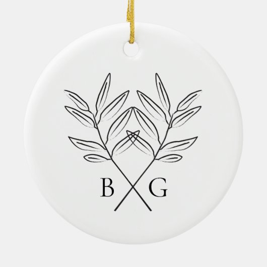 Minimalistischer Botanischer Monogramm-Hochzeitssa Keramik Ornament (Hinten)