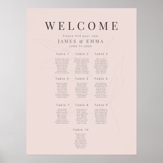 Minimalistischer botanischer Sitzplan 10 Warmes Er Poster (Vorne)