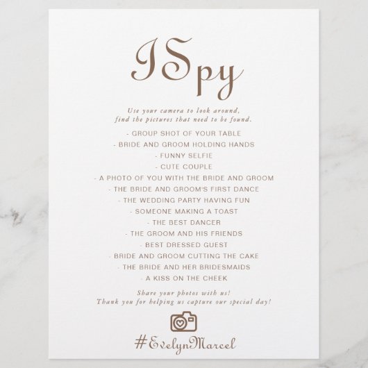 Minimalistischer brauner Abend Boho I Spy Wedding (Vorderseite)