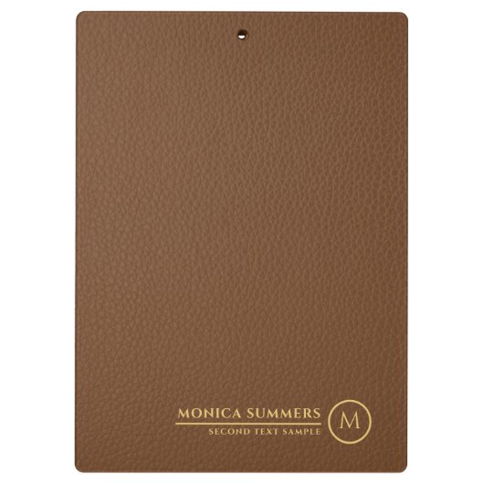 Minimalistischer brauner Ledertext mit benutzerdef Klemmbrett (Rückseite)