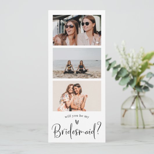 Minimalistischer Bridesmaid-Vorschlag FotoCollage Einladung (Stehend Vorderseite)