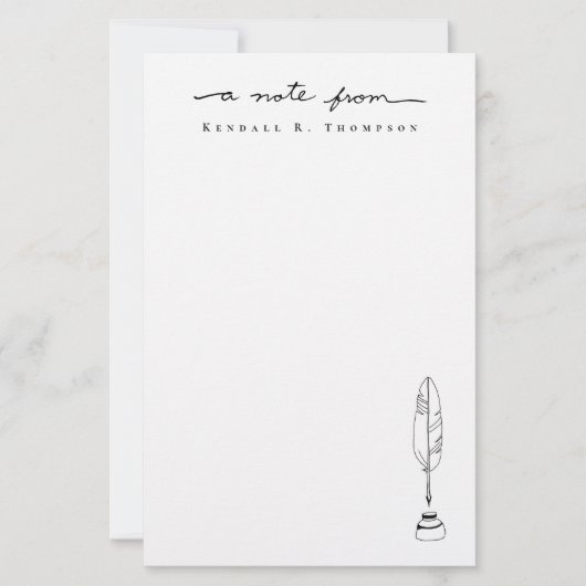 Minimalistischer Briefsatz Feder A Notiz von Briefpapier (Vorderseite)