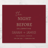 Minimalistischer Burgund am Abend vor der Hochzeit Alkoholflaschenetikett (Einzelnes Label)