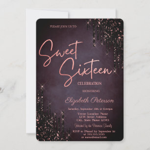 Minimalistischer Burgund Glitzer Tropfen Sweet 16 Einladung