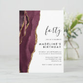 Minimalistischer Burgundy Gold Agate Geode 40. Geb Einladung (Stehend Vorderseite)