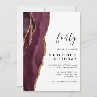 Minimalistischer Burgundy Gold Agate Geode 40. Geb Einladung