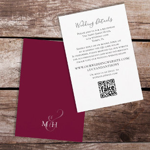 Minimalistischer Burgundy-Hochzeitcode - QR-Code Begleitkarte