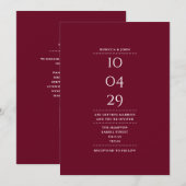 Minimalistischer Burgundy-Hochzeitdatum QR-Code Einladung (Vorne/Hinten)