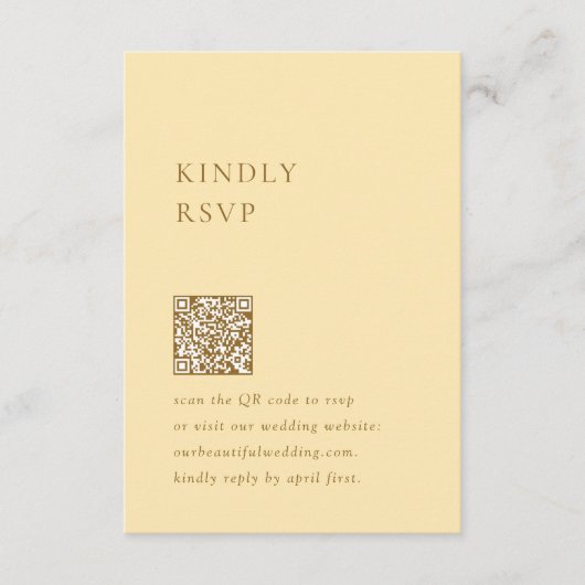 Minimalistischer Buttergelber QR-Code Moderne Hoch RSVP Karte (Vorderseite)