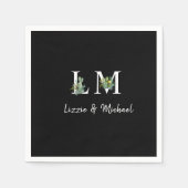 Minimalistischer Cactus Monogram Name Black Cockta Serviette (Vorderseite)