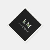 Minimalistischer Cactus Monogram Name Black Cockta Serviette (Ecke)