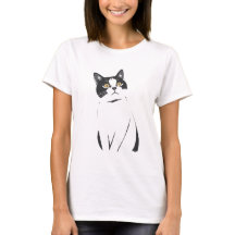 Minimalistischer Cat Line Art T - Shirt für Frauen