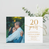 Minimalistischer Champagner 20. Hochzeitstag Einladung (Stehend Vorderseite)