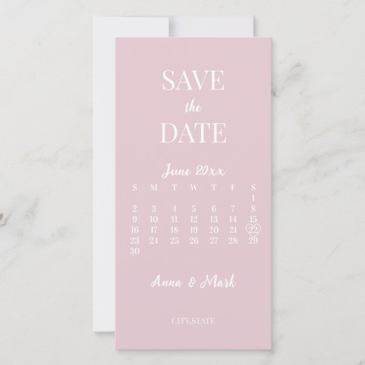 Minimalistischer Champagner Rosa Kalender Save The Date (Vorderseite)