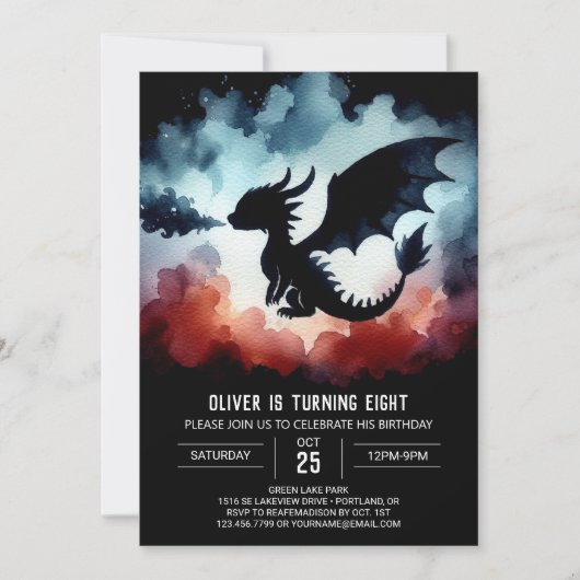 Minimalistischer charmanter Drache Geburtstag indi Einladung (Vorderseite)