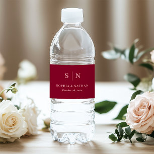 Minimalistischer Chic Burgunder- und Rosé-Monogr Wasserflaschenetikett