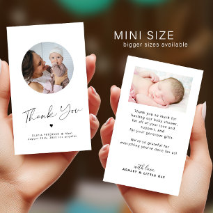 Minimalistischer Chic MINI-GRÖSSE Foto Baby Danke Mitteilungskarte