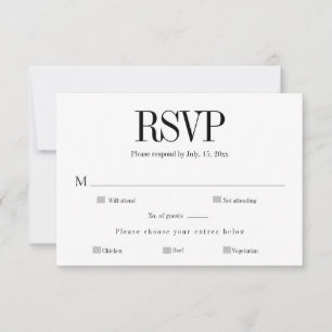 Minimalistischer Chic Schwarz-Weiß-Antwortkarte RSVP Karte