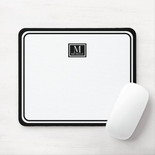 Minimalistischer Chic schwarzes Monogramm Doppelra Mousepad (Mit Mouse)