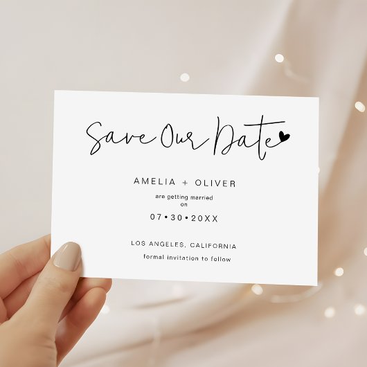 Minimalistischer Chic-Script-Herz-Moderne-Hochzeit Save The Date