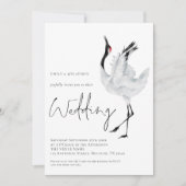 Minimalistischer Crane Bird QR Code Hochzeit Einladung (Vorderseite)