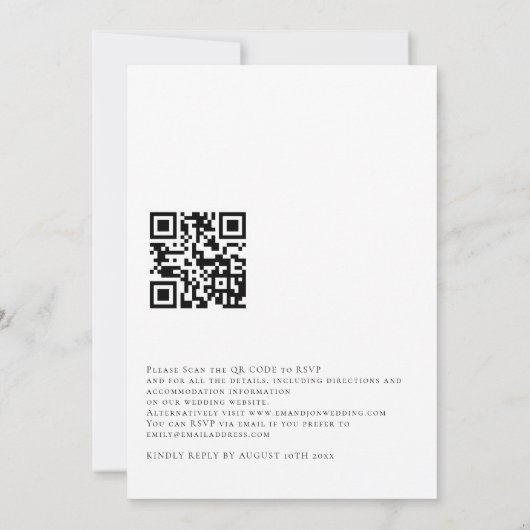 Minimalistischer Crane Bird QR Code Hochzeit Einladung (Rückseite)