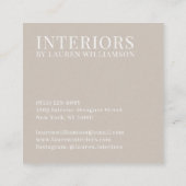 Minimalistischer, cremefarbener Innenarchitekt Quadratische Visitenkarte (Rückseite)