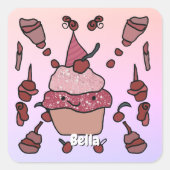 Minimalistischer Cupcake mit Kirsche und Sprinklen Quadratischer Aufkleber (Vorderseite)