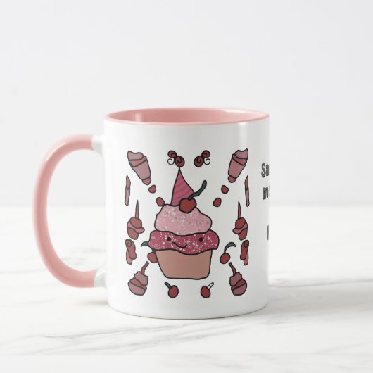 Minimalistischer Cupcake mit Kirsche und Sprinklen Tasse (Links)