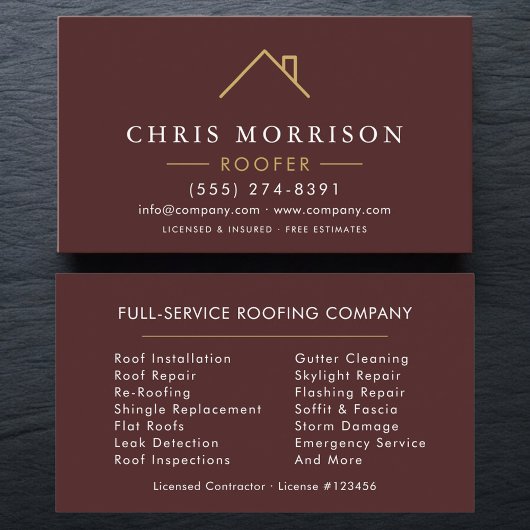 Minimalistischer Dachdecker Bordeaux Gold Modern Visitenkarte