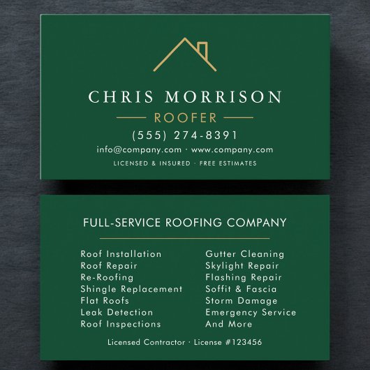 Minimalistischer Dachdecker Grün Gold Modern Visitenkarte