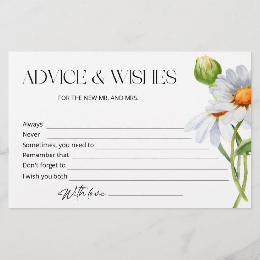 Minimalistischer Daisy Advice und Wünsche Brautpar Briefpapier (Vorderseite)
