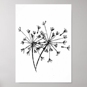Minimalistischer Dandelion Digital Sketch Art Blac Poster