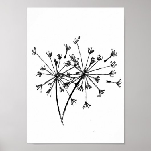 Minimalistischer Dandelion Digital Sketch Art Blac Poster (Vorne)