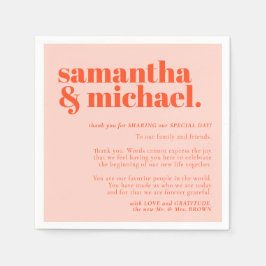 Minimalistischer Dank links Orange Rosa Name Serviette