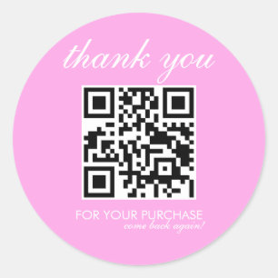 Minimalistischer Danke QR-Code Schrift Rosa Runder Aufkleber