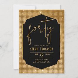 Minimalistischer Deko Black Gold Sequins 40. Gebur Einladung