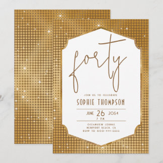 Minimalistischer Deko Frame Gold Sequins 40. Gebur Einladung