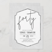 Minimalistischer Deko Schwarz-weiß Sequins 40. Geb Einladung (Vorne/Hinten)