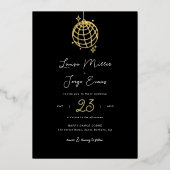 Minimalistischer Disco-Ball gedruckt oder digitale Folieneinladung (Vorderseite)