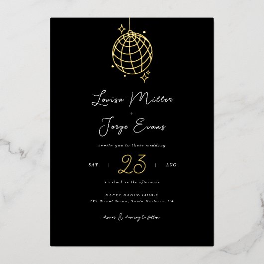 Minimalistischer Disco-Ball gedruckt oder digitale Folieneinladung (Vorderseite)