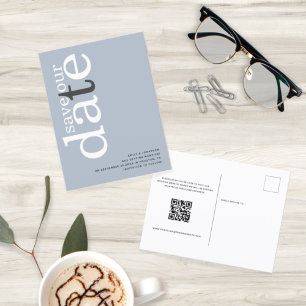 Minimalistischer dunkelblauer QR-Code Save the Dat Postkarte
